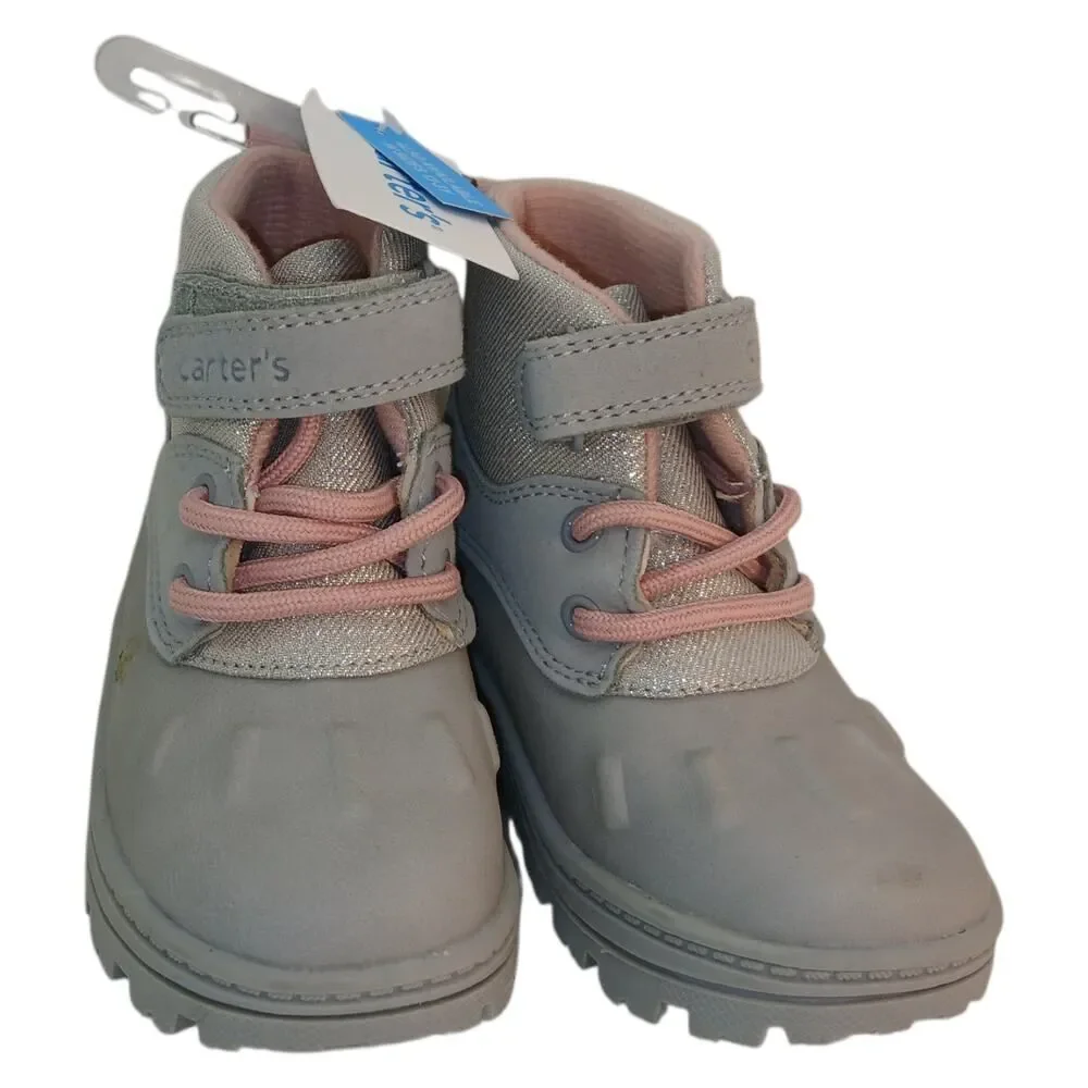Carter's New w/Tags Girls Gray Glitter Lace Up Lined Boots - Size 8 Toddler